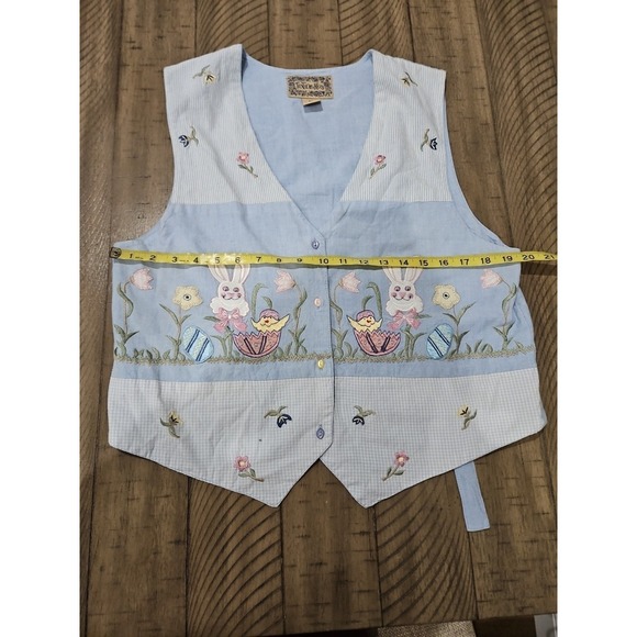 Vintage Tantrum Blues Vest Easter Floral Bunny Chick Cotton Cottage Grandmacore - Picture 12 of 13